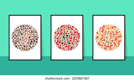 vector graphic of color blind Test. Ishihara Test daltonism color blindness disease perception test letter J, K, L  blindness test set. vector eps10.
