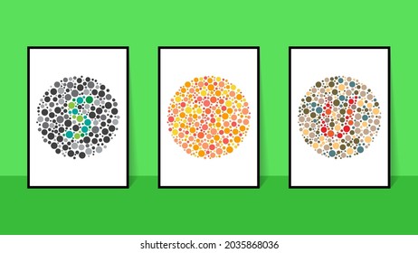 vector graphic of color blind Test. Ishihara Test daltonism color blindness disease perception test letter S, T, U,  blindness test set. Good for your project design. vector eps10.
