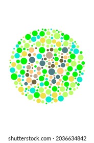 Vector graphic of Color blind test design. The Letter W cunningly hid inside an Ishihara inspired design. Color blind test Concept.

