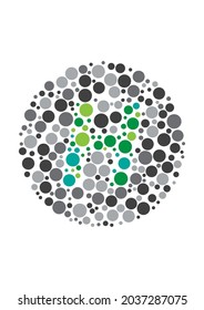 Gráfica vectorial del diseño de prueba de color ciego. La letra H astutamente escondida dentro de un diseño inspirado en Ishihara. vector eps10.

