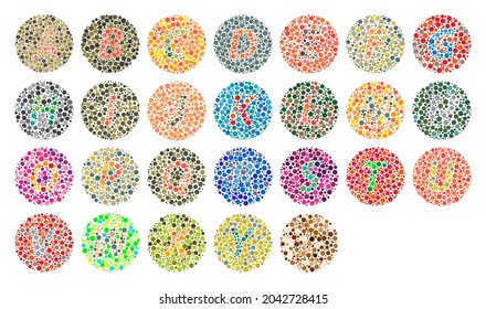 Vector graphic of color blind test. Ishihara Test daltonism color blindness disease perception test letter blindness test set. color blind vector set. ready to use, easy to edit. vector eps10. - Shutterstock ID 2042728415
