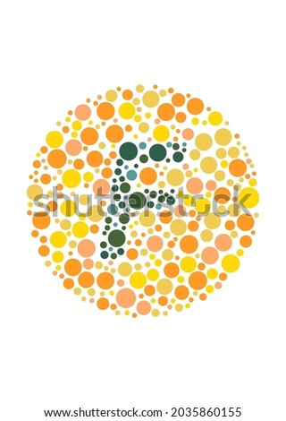 Vector graphic of Color blind test design. The Letter F cunningly hid inside an Ishihara inspired design. ector eps10.