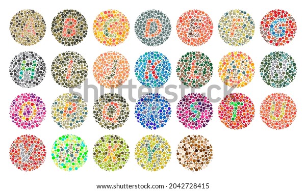 Vector graphic of color blind test. Ishihara Test\
daltonism color blindness disease perception test letter blindness\
test set. color blind vector set. ready to use, easy to edit.\
vector eps10.