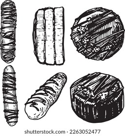 Imagen de color gráfico vectorial con galletas de chocolate, galletitas con tubos. Fiesta para el Día de la Madre y vacaciones para los niños. Colección para embalajes de diseño festivo, textiles, scrapbooking