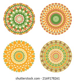Vector graphic of color mandala circles. Round ornate shapes. Geometric decorative circles. Retro mid century. Neo geo.
