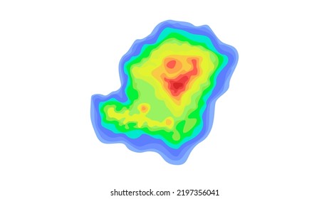 Vector graphic of Color topographic contour map with combination spectrum colors. Topographic map contour with elevation. The concept of a conditional geography scheme and the terrain path. 
