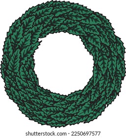 Vector graphic color wreath of sharp leaf sheets. New Year's painting for festive packing of paper, textiles, design, scrapbooking