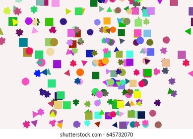 Vector graphic. Colored abstract overlapping mixed shape pattern. Good for web page, wallpaper, graphic design, catalog, texture or background.