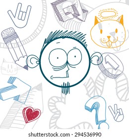 Vector graphic colorful drawing of personality face, male. Social network theme illustration. Human emotions idea.