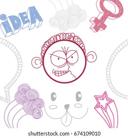 Vector graphic colorful drawing of personality face, angry male. Social network theme illustration. Human emotions idea.