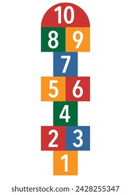 Vector graphic of colorful hopscotch court with numbers from 1 to 10