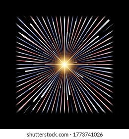 Vector Gráfico de líneas coloridas con luz en el centro. Burla de cuadros negros cuadrados realistas. 