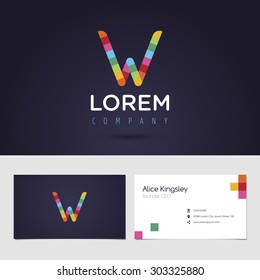 Vector graphic colorful pixel alphabet symbol / identity / business card in vibrant colors / Letter W