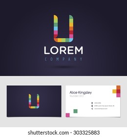 Vector graphic colorful pixel alphabet symbol / identity / business card in vibrant colors / Letter U
