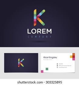 Vector graphic colorful pixel alphabet symbol / identity / business card in vibrant colors / Letter K