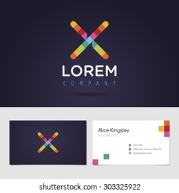 Vector graphic colorful pixel alphabet symbol / identity / business card in vibrant colors / Letter X