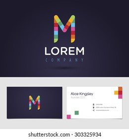 Vector graphic colorful pixel alphabet symbol / identity / business card in vibrant colors / Letter M