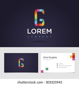 Vector graphic colorful pixel alphabet symbol / identity / business card in vibrant colors / Letter G