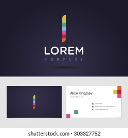 Vector graphic colorful pixel alphabet symbol / identity / business card in vibrant colors / Letter I