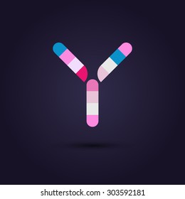 Vector graphic colorful pixel alphabet in vibrant colors / Letter Y