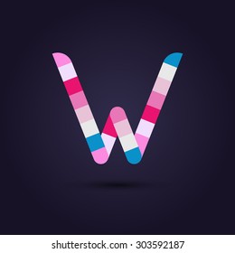 Vector graphic colorful pixel alphabet in vibrant colors / Letter W