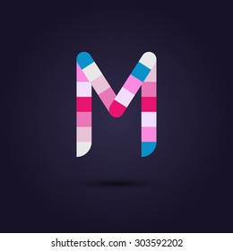 Vector graphic colorful pixel alphabet in vibrant colors / Letter M