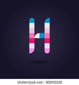 Vector graphic colorful pixel alphabet in vibrant colors / Letter H