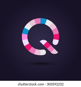 Vector graphic colorful pixel alphabet in vibrant colors / Letter Q