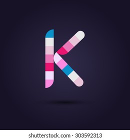 Vector graphic colorful pixel alphabet in vibrant colors / Letter K