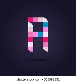 Vector graphic colorful pixel alphabet in vibrant colors / Letter A