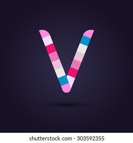 Vector graphic colorful pixel alphabet in vibrant colors / Letter V