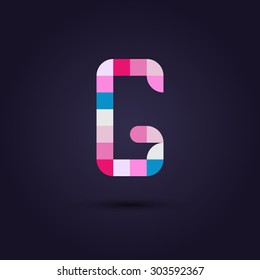 Vector graphic colorful pixel alphabet in vibrant colors / Letter G