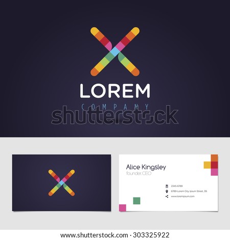 Vector graphic colorful pixel alphabet symbol / identity / business card in vibrant colors / Letter X