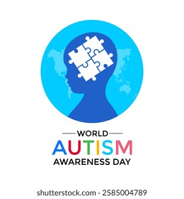 Vector graphic of colorful puzzle World autism awareness day social media post banner design template. Vector graphic of colorful puzzle with child and Realistic ribbon. Vector illustration.