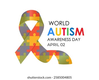 Vector graphic of colorful puzzle World autism awareness day social media post banner design template. Vector graphic of colorful puzzle with child and Realistic ribbon. Vector illustration.