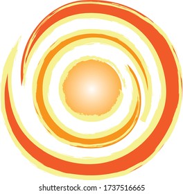 Gráfico vectorial de un diseño concéntrico con colores cálidos y brillantes. Es bueno para ser usado como sol o estrella.