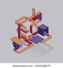 Vector graphic concept of 3D maze in business, searching for ideas.