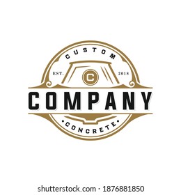 Vector Graphic Of Construction Concrete Circle Logo Vintage Retro Style