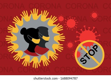 Vektorillustration Grafik Corona Virus Vektorillustration. Korona bekämpfen, Menschen, die das Corona-Virus stoppen. EPS10-Illustration.