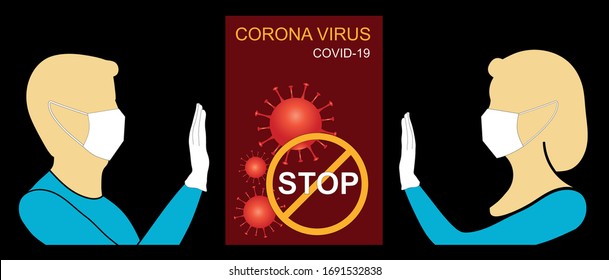 Vector graphic corona virus vector. Fight corona, persons stopping corona virus. EPS10 Illustration.