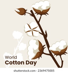 Vector Graphic of Cotton flower plants fluffy balls good for World Cotton Day