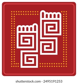 Vector Graphic Creative Conceptual Minimalistic Illustration in Cubism style of Foot Steps of Goddess Laxmi Maa Durga Footprints, Charan in Indian Red Colour Mandala Rangoli Mehandi Pattern Warli Art.