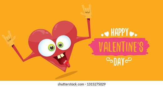 vector graphic creative happy valentines day horizontal banner with cartoon pink heart character and calligraphic text on orange background with hearts. rock n roll valentines day party poster 