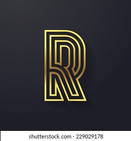 Vector graphic creative line gold alphabet / letter R / symbol