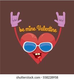 vector graphic creative valentines day card with funky cartoon heart character. be mine valentine concept background