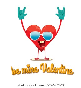 vector graphic creative valentines day card with funky cartoon heart character. be mine valentine concept background