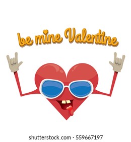 vector graphic creative valentines day card with funky cartoon heart character. be mine valentine concept background