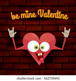 vector graphic creative valentines day card with funky cartoon heart character. be mine valentine concept background