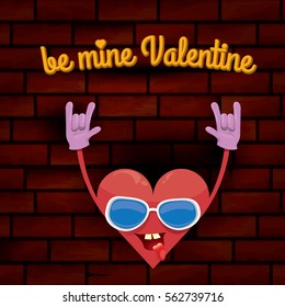 vector graphic creative valentines day card with funky cartoon heart character. be mine valentine concept background