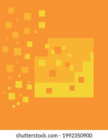 Vektorgrafik-Würfel zerfallen auf orangefarbenem Hintergrund